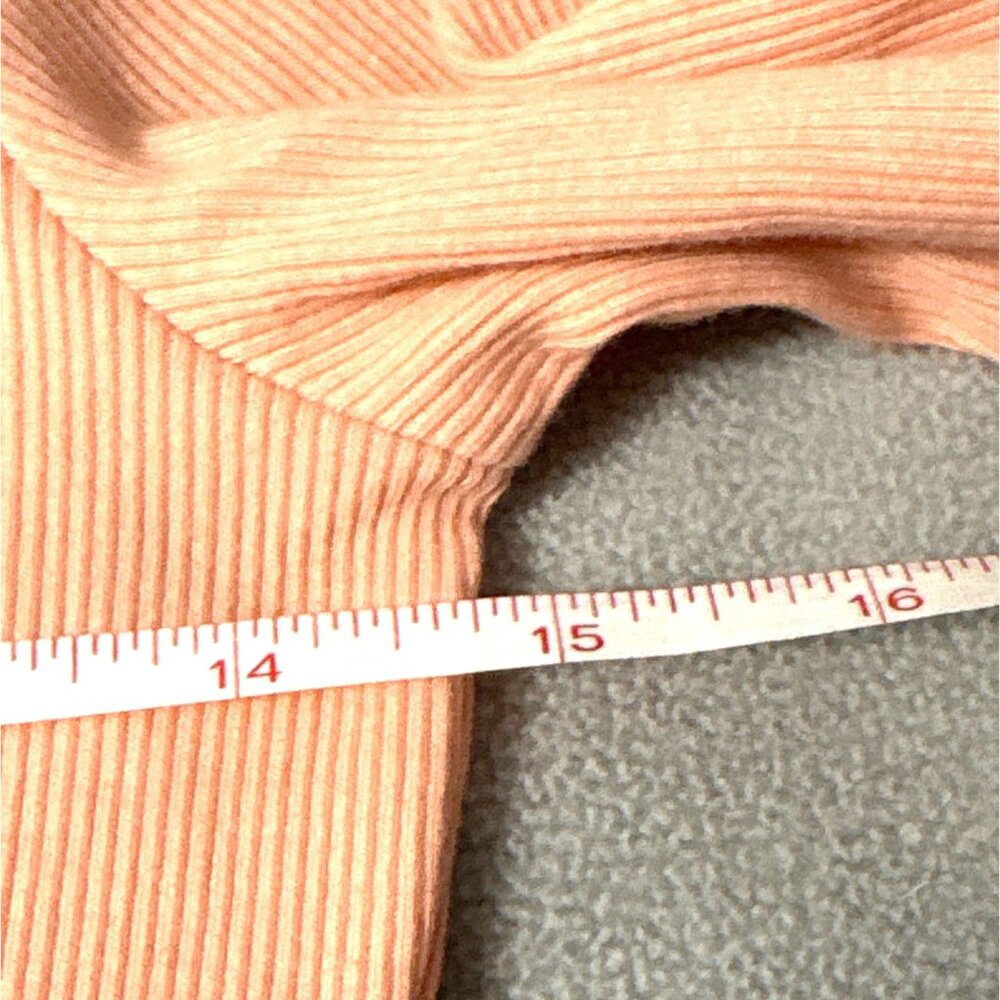 Soft Ribbed Long Sleeve Crew Neck Basic Fitted Top Salmon Pink - Picture 4 of 5